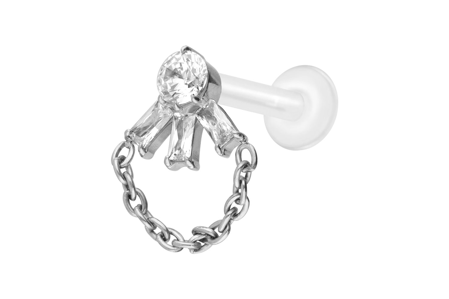 PTFE Labret Piercing mit Innengewinde + Titan-Aufsatz LOTUSBLÜTE + KETTE
